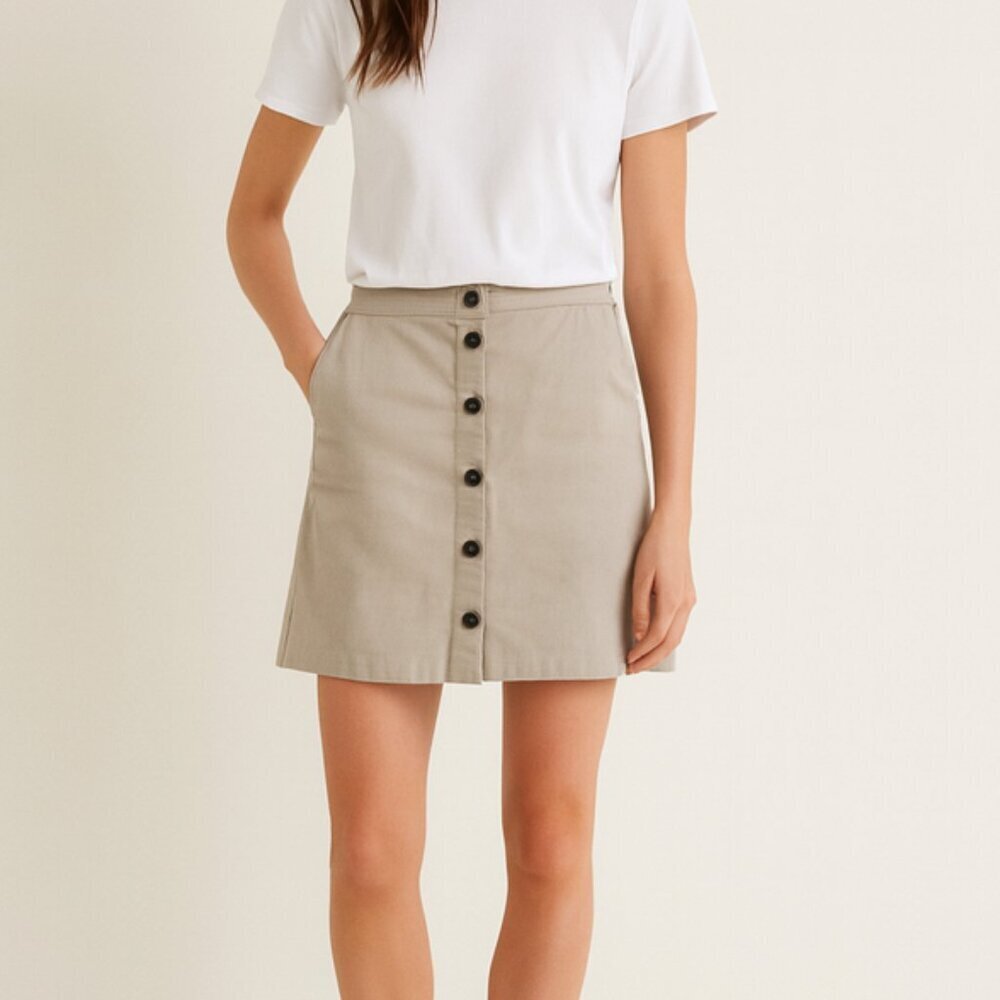 J.Crew Beige Button Linen Cotton Skirt Blend Minimalist Coastal Classic Fits 30"